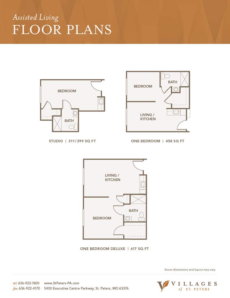 Three floor plans for the Villages of St. Peters.